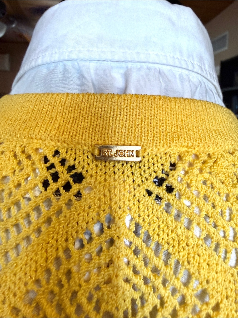 Vintage St. John Yellow Openwork Knit Cardigan Size M - Picture 7 of 8